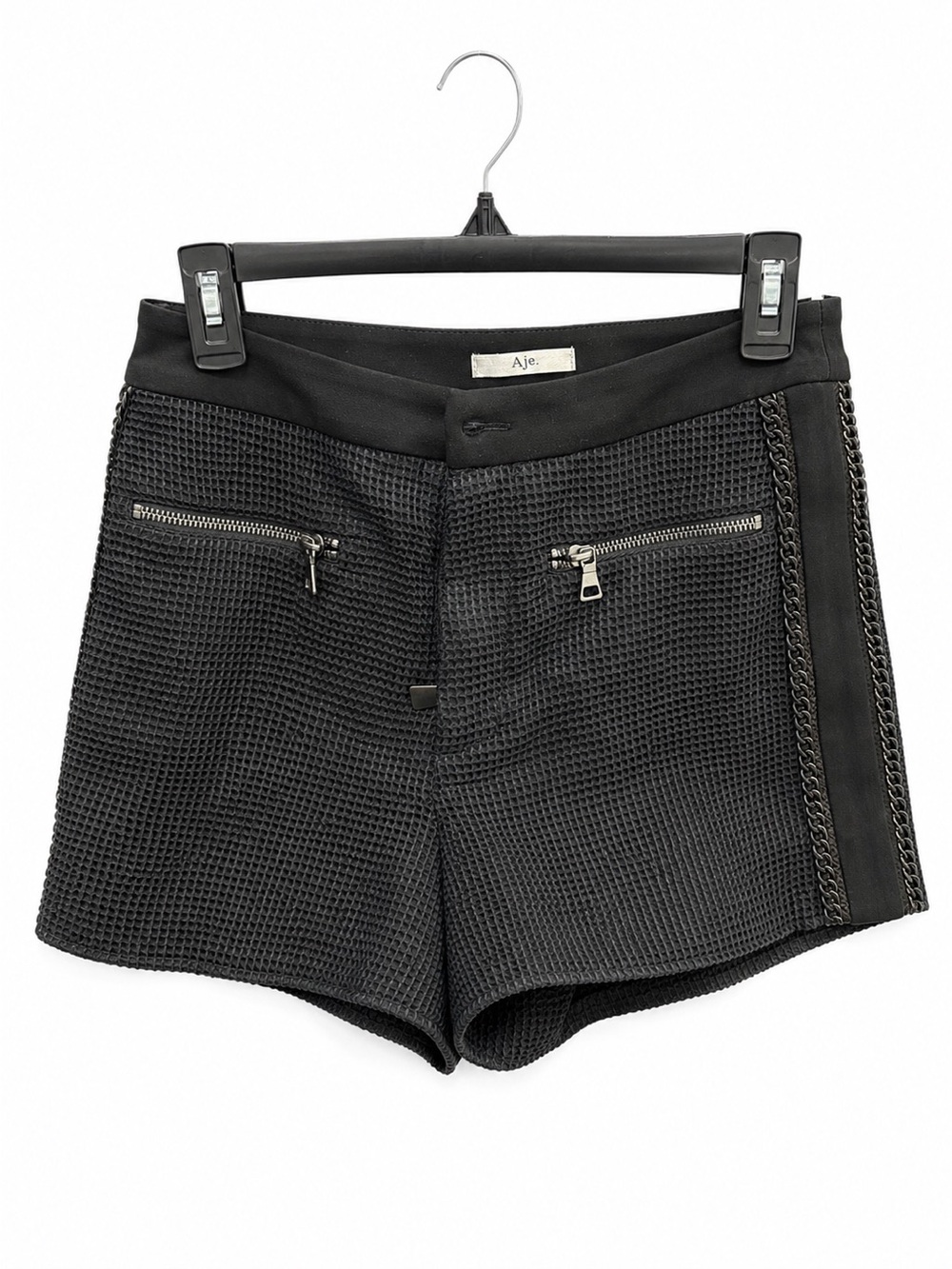 Aje Black Chain Trim Zip Pocket Shorts AU 8 US 4